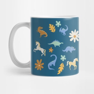 Dinosaurs + Unicorns in Blue + Umber Mug